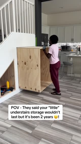 2 years ago my husband built this understairs pullout storage and it’s been a great addition ever since 😍! #diyhomeprojects #understairstorage #storagehacks 