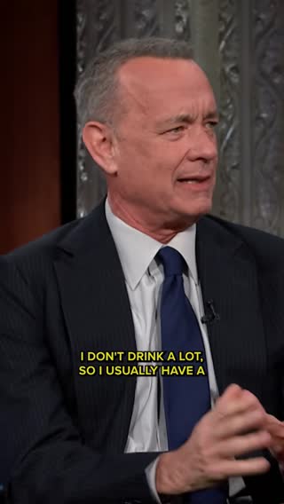 Here's to you, @tomhanks! 🍾 #Colbert #TomHanks #HBD #DietCoke 