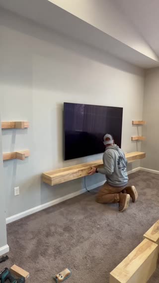 Floating shelved and a massive mantle. A BIG ASH mantle. 😂 #woodworki...