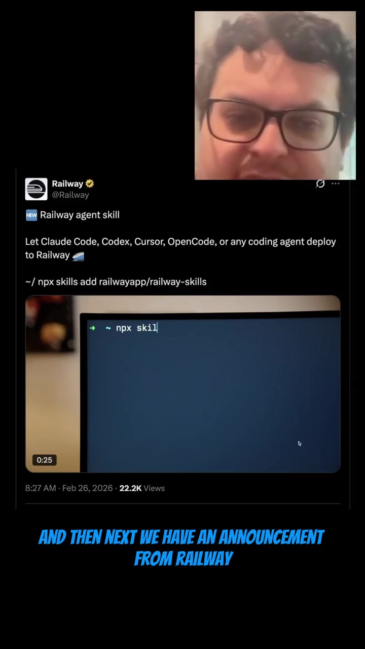 Railway launches skill for agentic infrastructure deployment tech startups software ai coding