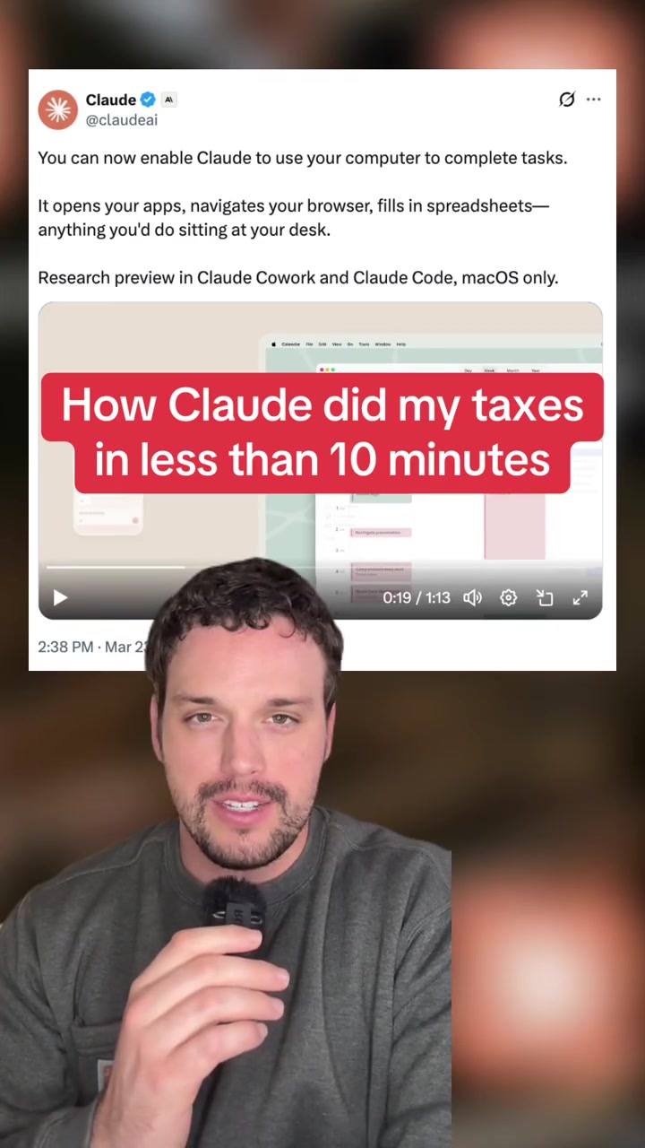 I was able to do my taxes using Claude’s new cowork tool in literally 10 minutes and now I’m helping it build my content creation startup #claude #marketing #techtok #startups #tech 