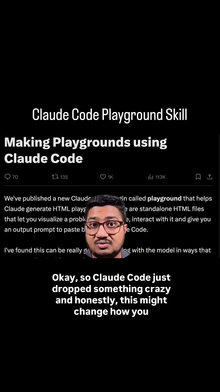 Claude code team has Made skill called as Playground .
#artificialintelligence #coding #learnai #claude #chatgpt