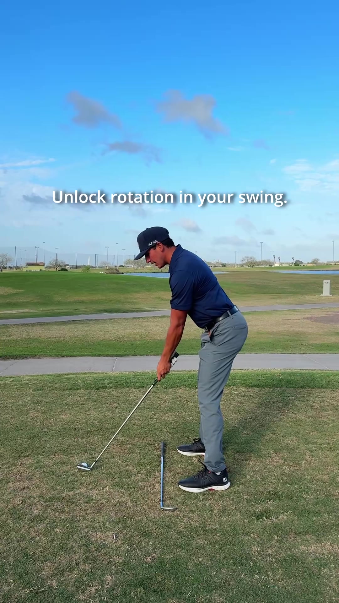 Learn to use your hips in the golf swing Take an alignment rod and run it through your belt loops Use this as a visual to help yourself understand how to work your hips in the swing The rod should point slightly down in the backswing and then work down and around as you turn open If it becomes level too quick the hips have a harder time opening up golftips golf progolfer golflessons golftiktok