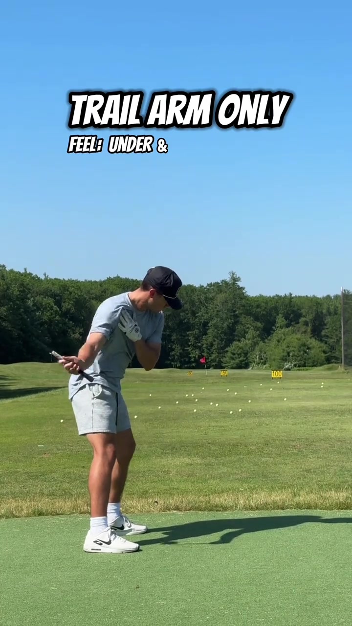 Fix your slice by swinging with just your trail arm feel the arm swing under and from the inside while your shoulders point right of the target golf golftips golfdrills