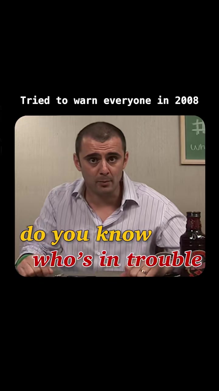 Man …. Watching this 16-17 years later and knowing so many Fortune 500 companies still would rather do traditional or traditional digital instead of social , social live shopping, credit and Influncer marketing makes my head spin .. for all you small businesses, creators, influencers … as we head into 2025 the opportunity is clear - go all in on social media creative on all platforms ( GaryVee.com/attention) and make sure you never fall in love with yesterday - the big companies continue to fuck up and are still doing TV commercials and banner ads and other dumb shit - use that waste as your advantage to gain market share …