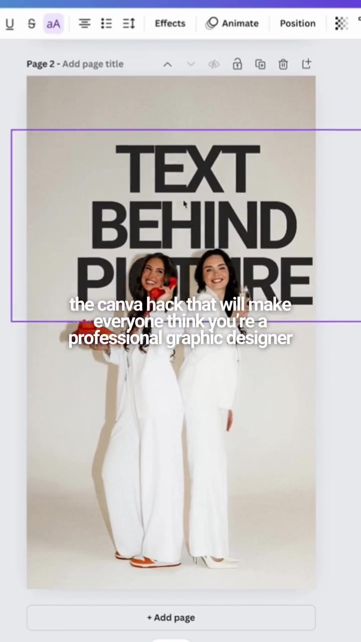 CANVA HACK: Add text behind a photo to make your designs ⚡️magnetic ⚡️
 
Sometimes the smallest design tweaks make the biggest impact. It’s the difference between “I threw this together with a premade template” and “my brand actually looks like I have it together.”
 
Inside Baseline, we turn tips like this into step-by-step how-tos on brand design strategy, so you’re not guessing your way through building your business; you’re creating a brand that finally reflects how good you are at what you do.
 
PS: If @Canva hacks like this make your life easier, just wait until you unlock the full vault inside Baseline. Comment BASELINE to join the waitlist and get first access when it drops!
 
#canvatips #canvahack #graphicdesigntips