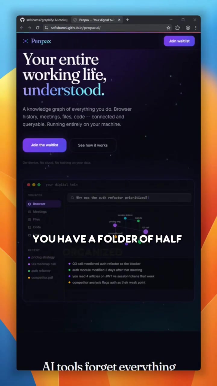 You have a folder of halforganized code notes and research papers You have no idea whats actually in it Graphify reads everything Code Markdown PDFs screenshots Outputs an interactive visual graph an Obsidian vault a Wikipediastyle wiki for agent navigation and a plainEnglish report highlighting your god nodes and surprising connections 715 times fewer tokens per query than reading raw files Runs entirely locally no Neo4j no server github opensource