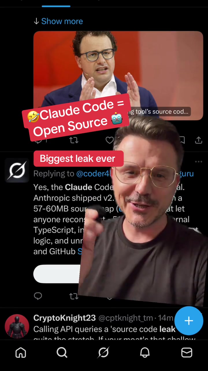 Anthropic leaked HALF A MILLION lines of code at 4AM internet copied it in minutes one dev rebuilt it before sunrise you cant make this up learn to build your own AI in bio greenscreen