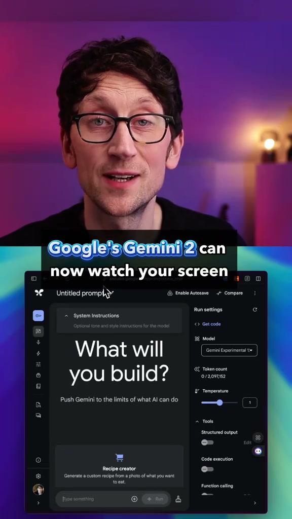 Google Gemini 2.0 can now watch your screen and talk you through any task in any app. You can try this right now for free in AI Studio. What a cool piece of tech! #ai #aitools #artificialintelligence #llm #generativeai #genai #google
