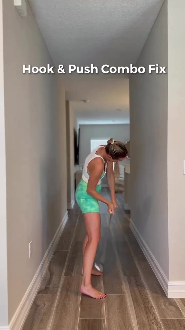 Ok Im exaggerating but thats golf This is such a simple but effective drill I have used this many times while warming up to give myself that feeling of keeping my hands and arms in front of my body Hooks and pushes both come from an exaggerated inside out swing bath with the timing of the hands being the deciding factor if its gonna go left or right but both usually start right of the target for most amateurs To fix this we need to exaggerate the opposite move to actually make a change If your miss is left this drill will help you get that out to in swing path feeling while keeping the face stable throughout impact Give it a shot coachcarolin golfcoach golftips athomeworkouts golfproblems