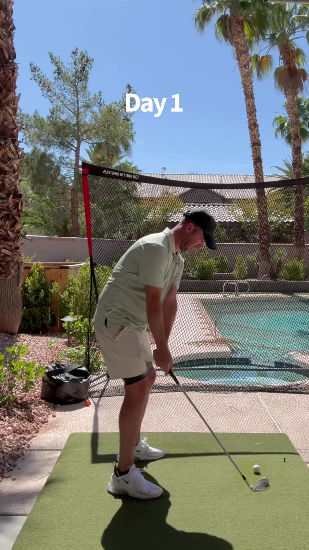 Been getting reps in when I can. Working on getting trail side to the ball before the club, while continuing to pick at the takeaway and extension through impact.⁣ ⁣ Using the @Gankassports_ GBox to make sure trail arm comes along for the ride, and a band around the legs to stabilize the pelvis. ⁣ ⁣ —————⁣ #golf #golfinstruction #golflessons #swingtips #golftips #vegas #golfcoach #onlinelessons #lasvegas #PGA #PGATour #shallow #shallowing #drills #golfdrills #golfswing