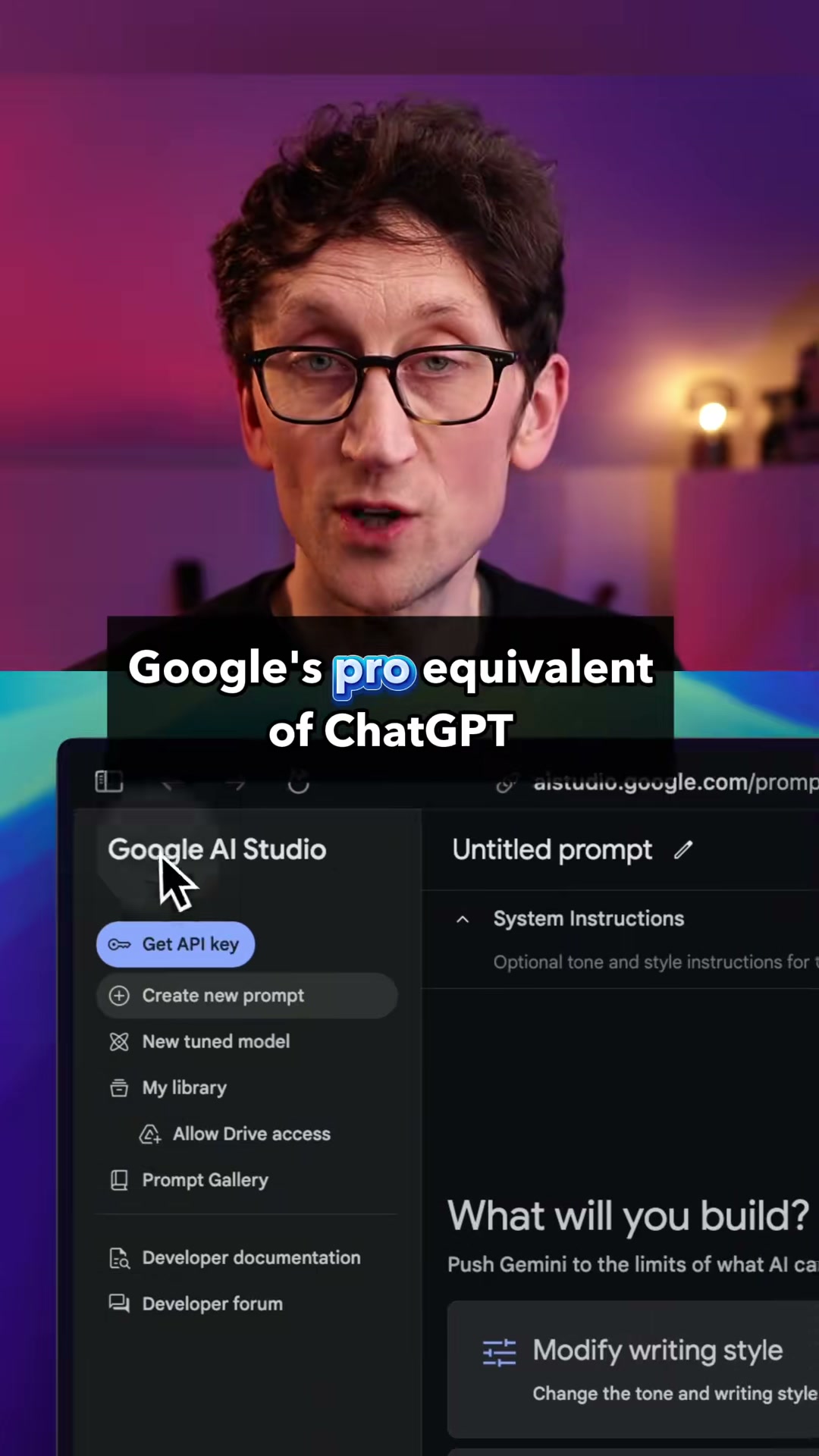 Google's pro equivalent of ChatGPT is completely free, if you know where to go. This developer tool gives you complete access to their latest AI chatbot, with lots of great features and access to experimental models that top the global AI LLM leaderboard. #ai #aitools #artificialintelligence #chatgpt #chatgpt4 #chatgpttips #llm #techtok #tech #learnontiktok #learnwithtiktok #generativeai #genai #google