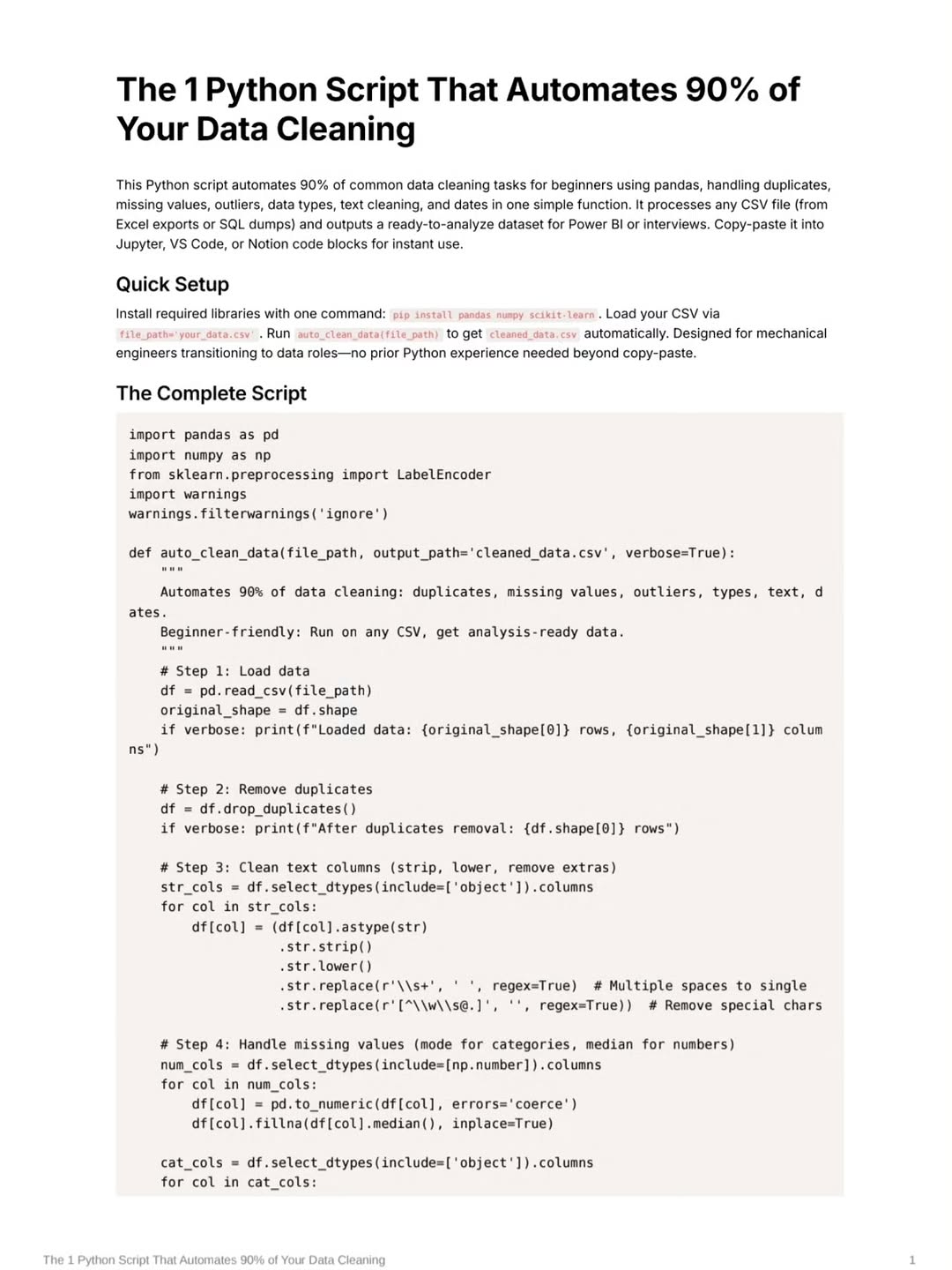 The 1 Python script that automates 90% of your data cleaning #python #coding #dataanalytics