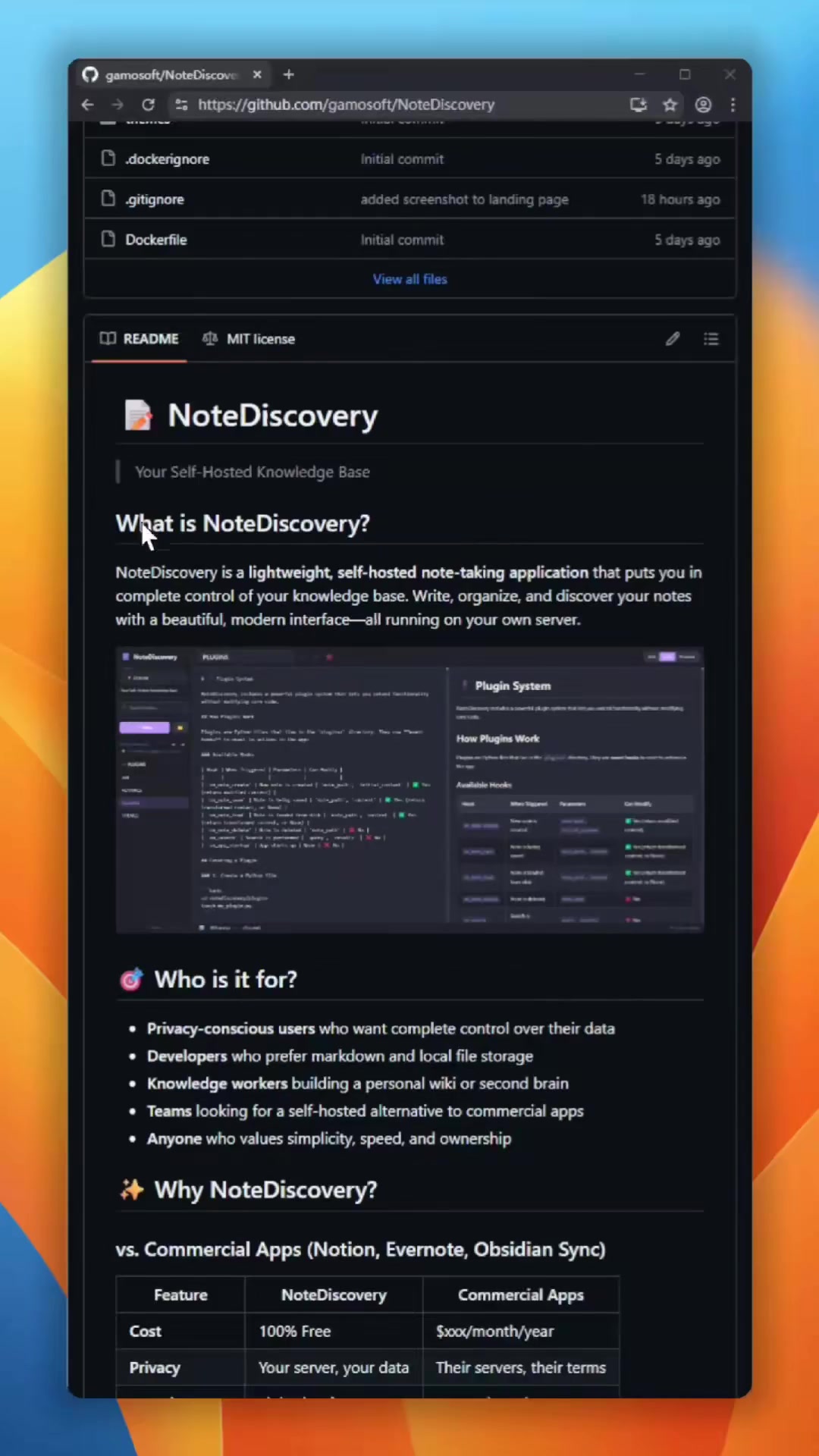 NoteDiscovery is a lightweight, self-hosted knowledge base that gives...