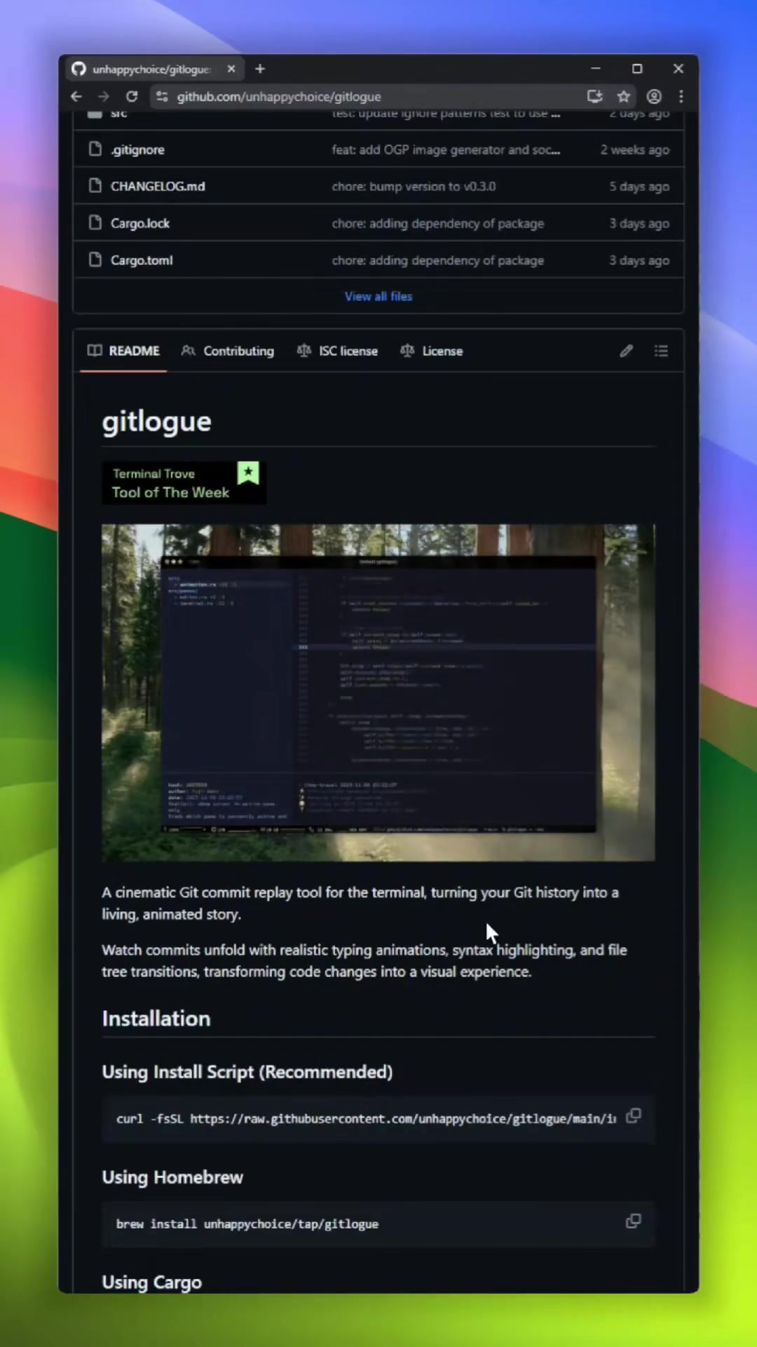 gitlogue. It turns your Git history into a cinematic, animated replay...