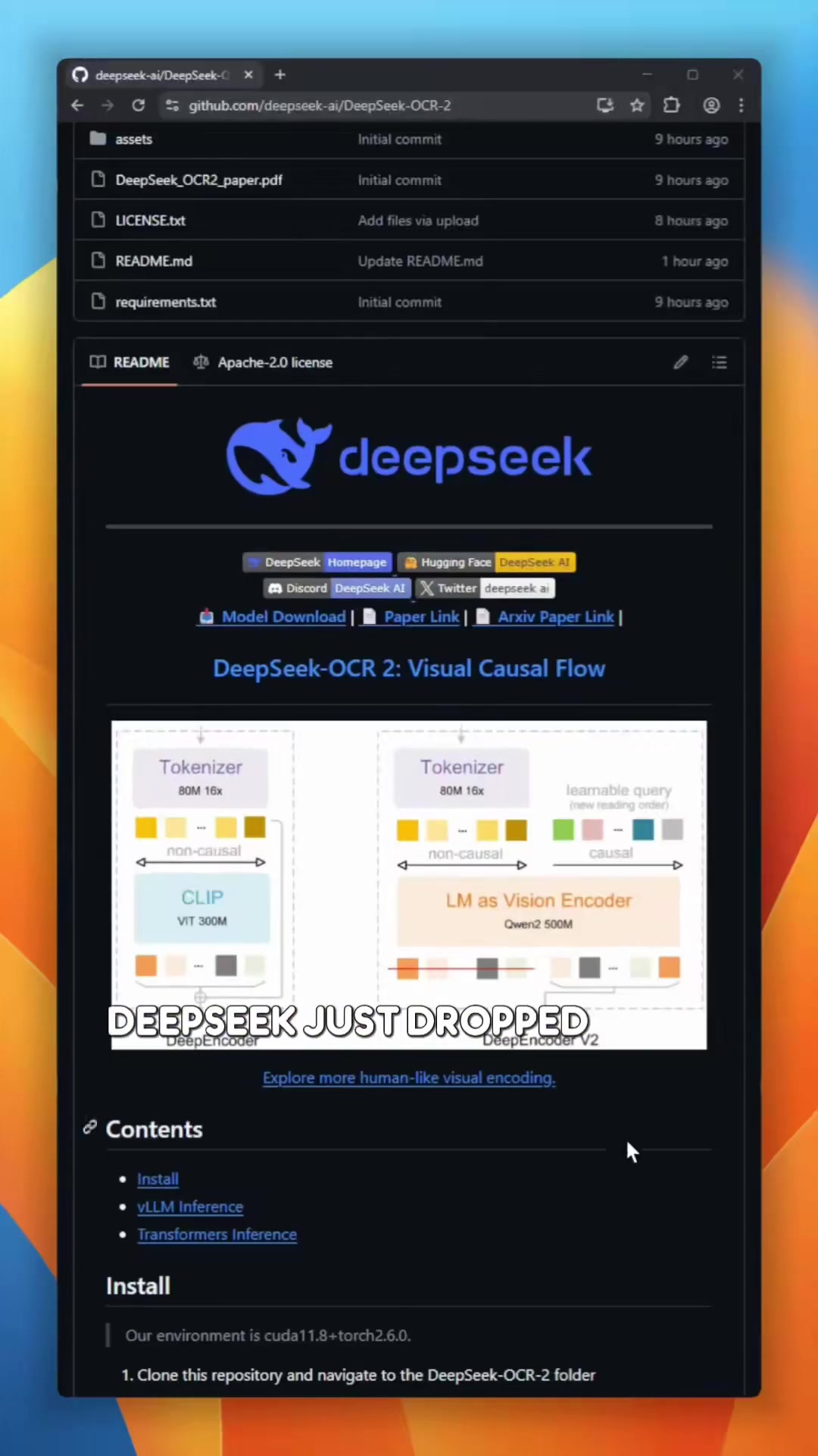 DeepSeek just dropped OCR2 Instead of processing images the standard way they built something called Visual Causal Flow that mimics how humans read documents It handles dynamic resolution so it can chew through PDFs fasttheyre claiming parity with their first OCR model but with better accuracy Works with both vLLM for production speed and regular Transformers Supports everything from clean Markdown conversion to layoutfree OCR when documents are messy github opensource