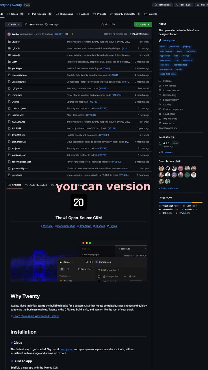 Twenty is an open-source CRM built for technical teams that want customer workflows they can actually version. The key idea is that objects, views, workflows, and agents are treated like code, so the CRM can adapt as the business changes. That makes it useful for sales ops, internal tools, and AI-assisted customer workflows without locking you into a rigid platform.

https://github.com/twentyhq/twenty

#OpenSource #TypeScript #CRM #AI #DeveloperTools #LLM