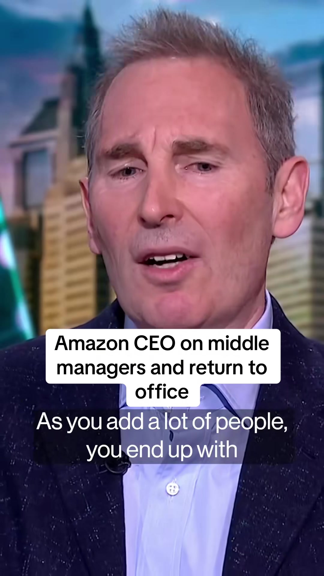 “As you add a lot of people, you end up with a lot of middle managers and those middle managers, all well-intended, want to put their fingerprint on everything. So you end up with these people being in the pre-meeting, for the pre-meeting, for the pre-meeting, for the decision meeting,” says #Amazon #CEO Andy Jassy on how the company is restructuring its middle managers and its #returntooffice policies. #work #jobs #workfromhome #worklifebalance #business