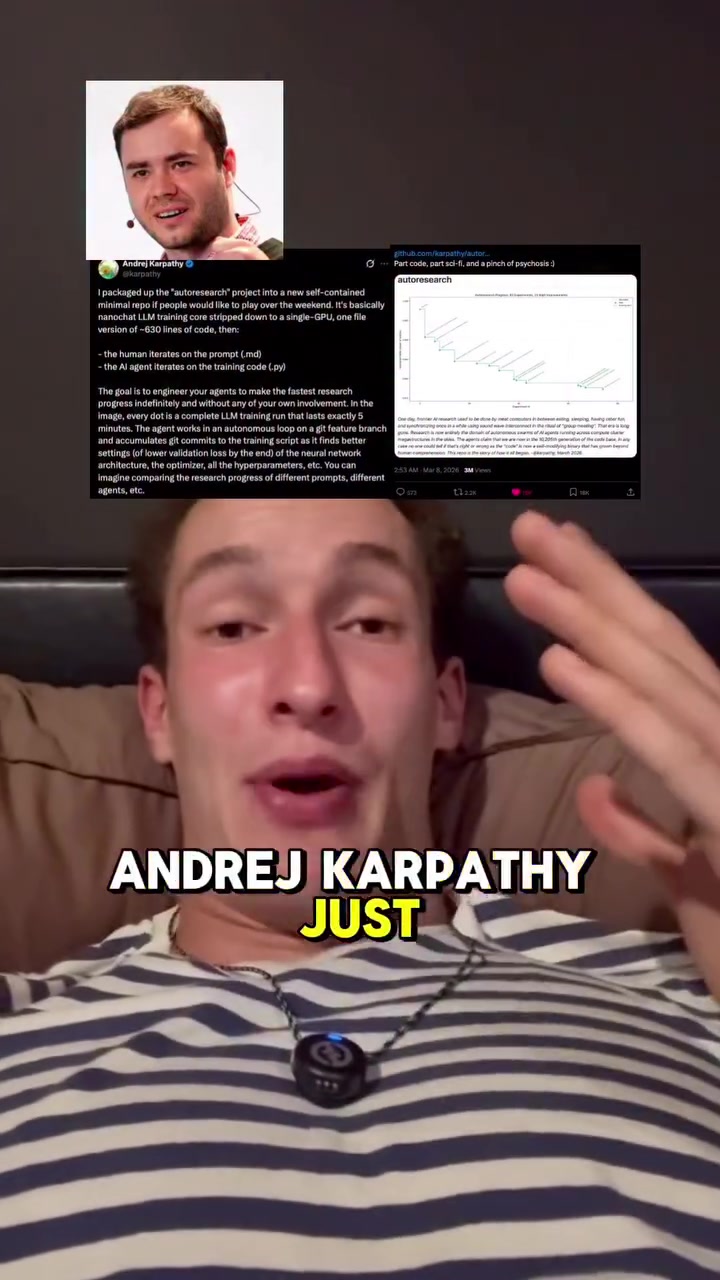 Gh: github.com/karpathy/autoresearch

Really cool project that both shows the trend for agents and what the core loop for them is, although graphs can still be deceiving

Always love a Karpathy post!