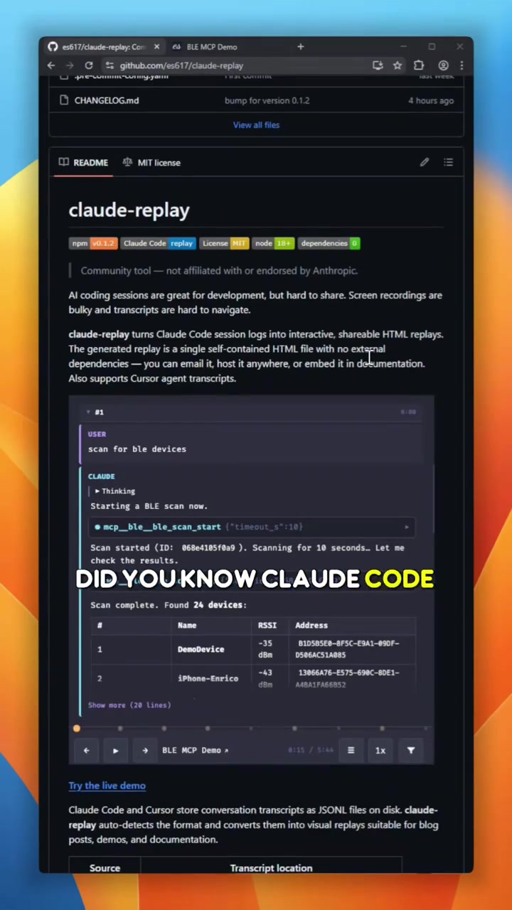 Did you know Claude Code silently stores all your session transcripts locally as JSONL files claudereplay turns those raw logs into a beautiful interactive HTML replay instantly Single selfcontained file zero external dependencies Step through the AIs execution jump the timeline expand tool calls to see exactly what files it touched inspect the full conversation Email it to your team drop it in Slack embed it in a PR description github opensource