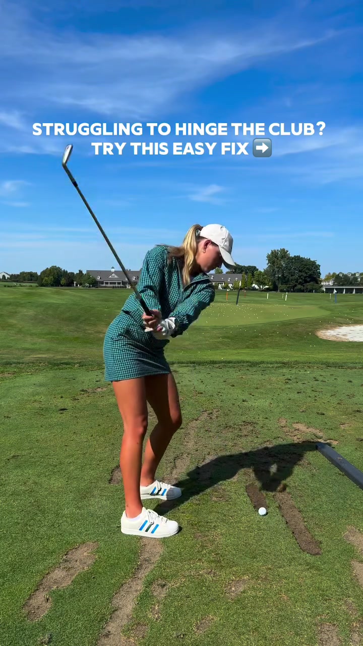I have ALWAYS struggled with setting my wrists in my swing and that’s another reason why my swing relies on timing. When I’m hot, I’m hot and when I’m cold, I’m real cold (especially in high pressure situations). My swing feels insanely good with this tweak😭😭😍😍🤩🤩 
•
Outfit is from @adidasgolf and linked in my bio (under LTK)
•
•
•
#golf #help #instruct #golfer #swing #tips #coach #hinge
