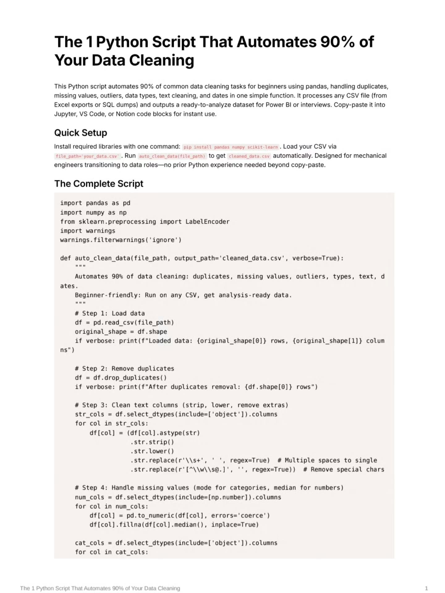 The 1 Python script that automates 90% of your data cleaning #python #coding #dataanalytics