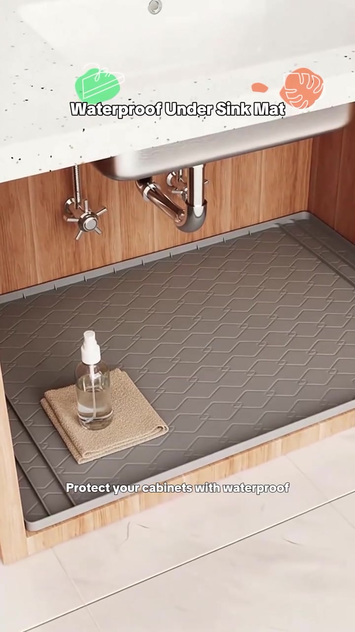 Silicone Under Sink Mat Waterproof Rubber Protector for Kitchen Bathroom Keeps Cabinets Clean Dry Organized Durable Floor Cover kitchesessentials waterproofmattresscover waterproofmatressprotector mattresstopperrecommendation waterproofslipcover kitchendfinds kitchensupplies waterproofrug kitchengadgethack microwavesplatterguard