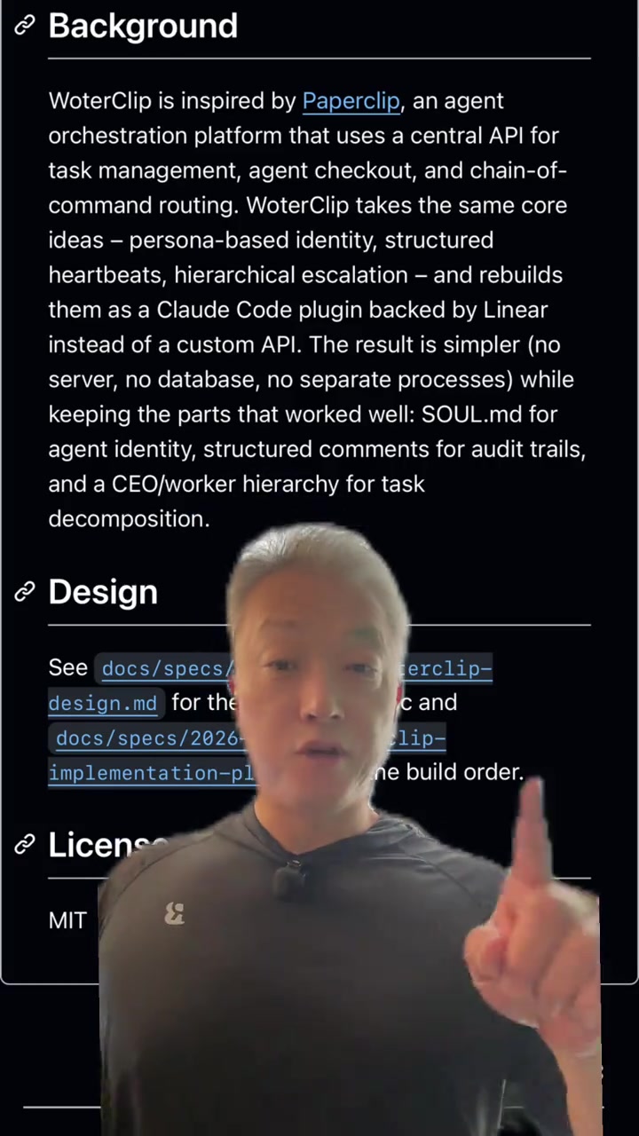I tried Paperclip for a week Loved the ideas not the infrastructure So I built WoterClip a Claude Code plugin that uses Linear as the control plane No server no database just markdown Open source httpsgithubcomwotaidevwoterclip Full blog post httpswotaicoblogwoterclipclaudecodepluginagentorchestration ClaudeCode AIAgents DevTools OpenSource productmanagement
