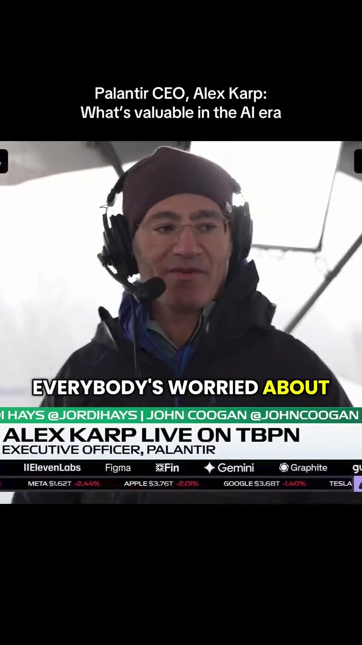 Alex Karp on TBPN Its really an inversion for people with the normalshaped skills Meaning the thing they can do that used to be valuable is not so valuable entrepreneur ai business palantir future